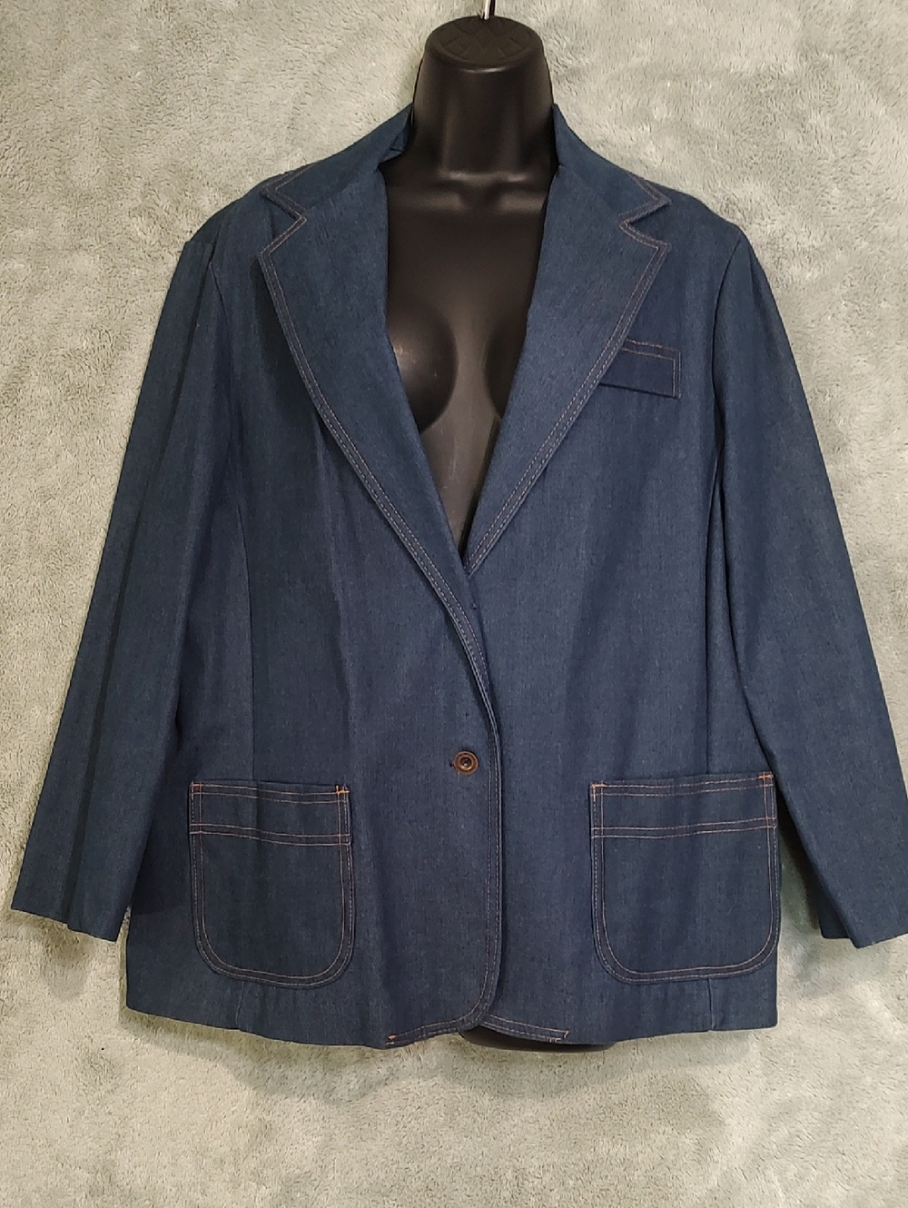 Women's Dark Blue Denim Blazer with Patch Pockets